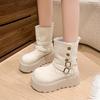 New Style of Women's Belt-buckle Snow Boots, Including Sponge Shoes, Thick-soled Shoes, Mid-calf Boots