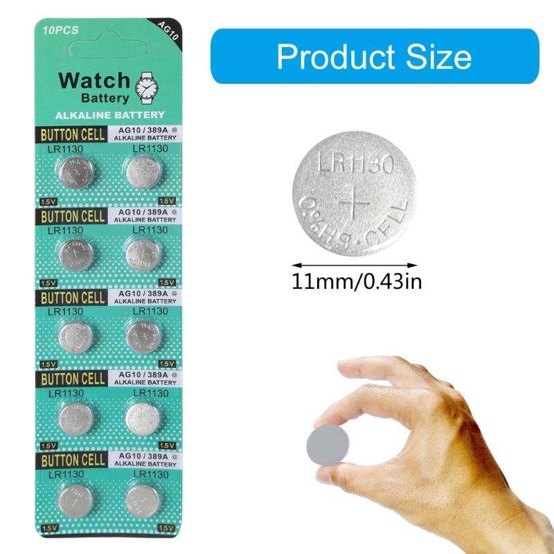 10PPpcs LR1130 AG10 Coin Cell Batteries 1.5V Button Battery High Energy Output for Toy, Watches, Calculators, Remotes