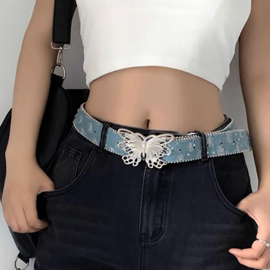 Women Wide Belt Solid Color Design Butterfly Buckle Versatile Belt