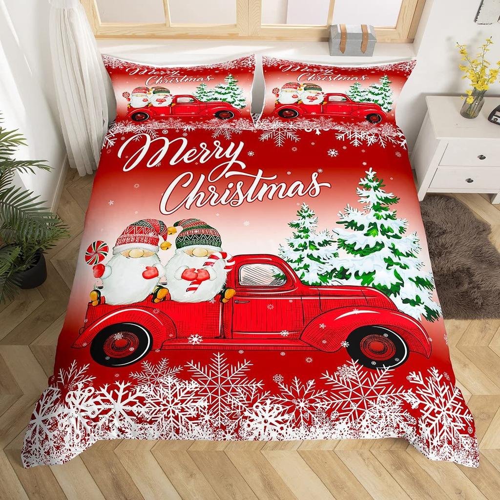 Schneeflocke Frohe Weihnachten Dreiteilige Bettbezug-Garnitur 3D Digitaldruck Bettwäsche-Set