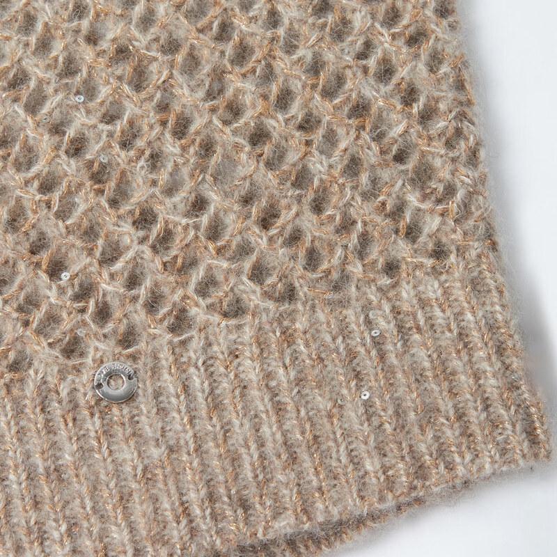 Eifini Women's Openwork Round Neck Pullover Knit Sweater