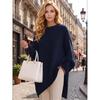 Womens Loose Fit Pullover Sweater Solid Color Long Sleeve Round Neck Knit Top Fall 2025