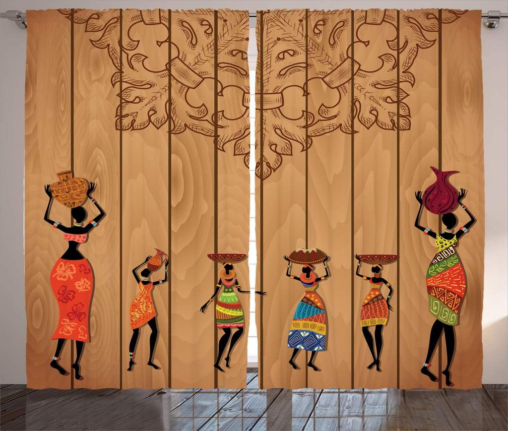 African Woman Window Curtains for Living Room, Bedroom, Kitchen, Home Decor, Children Drapes, Window Treatment Hooks