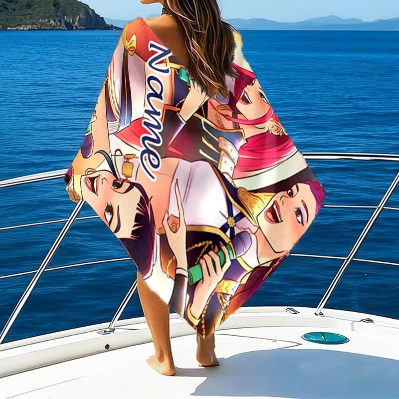 1pc KPop Demon Hunters28 Beach Towel with Custom Name, Beach/Swimming/Bath/Picnic/Camping Towel, Suitable for Seaside Beaches