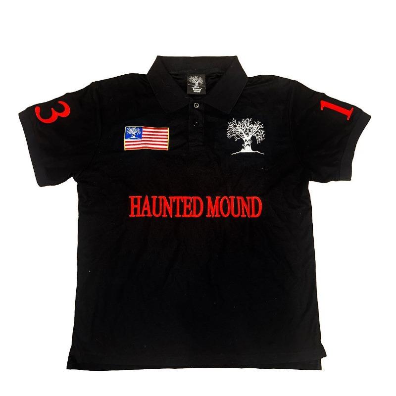 Camisa Polo Haunted Mound América Retro Street Hip Hop Manga Curta Y2k Masculina Casual Bordado Top de Algodão Roupa de Baseball