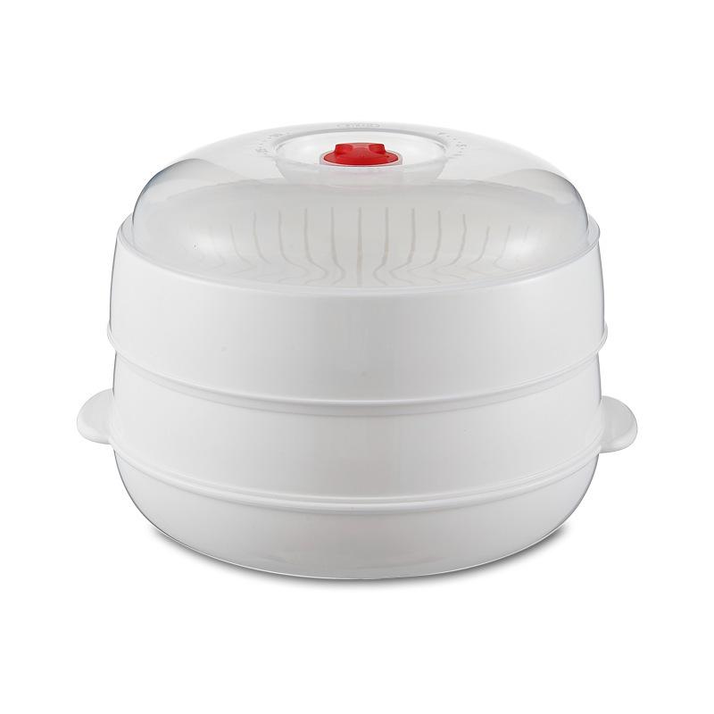 Dual-Layer Microwave Steamer: Food-Grade Water-Add Container with Thickened Tray & Grid