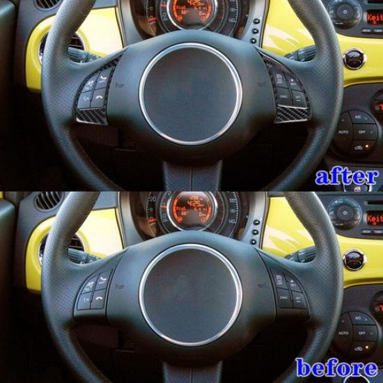 2pcs Carbon Fiber Car Steering Wheel Button Frame Cover For Fiat 500 2012-2015