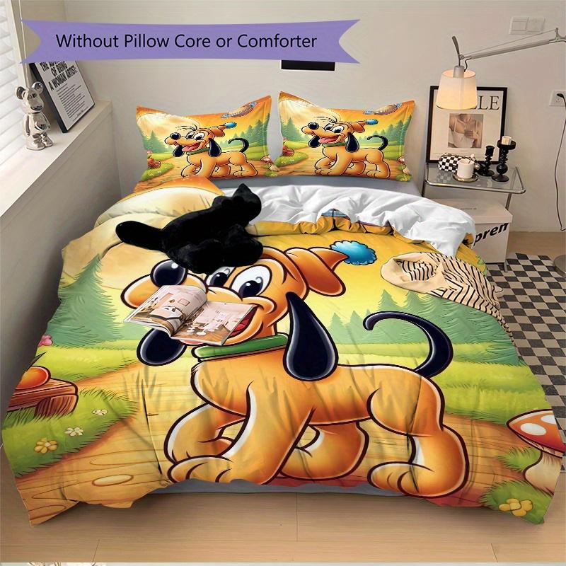 3pcs Cartoon Pluto Printed Duvet Cover Set (1 * Cover+2 * Pillowcase, Without Core), Suitable for Home Bedroom, Guest Room, Dormitory Decoration