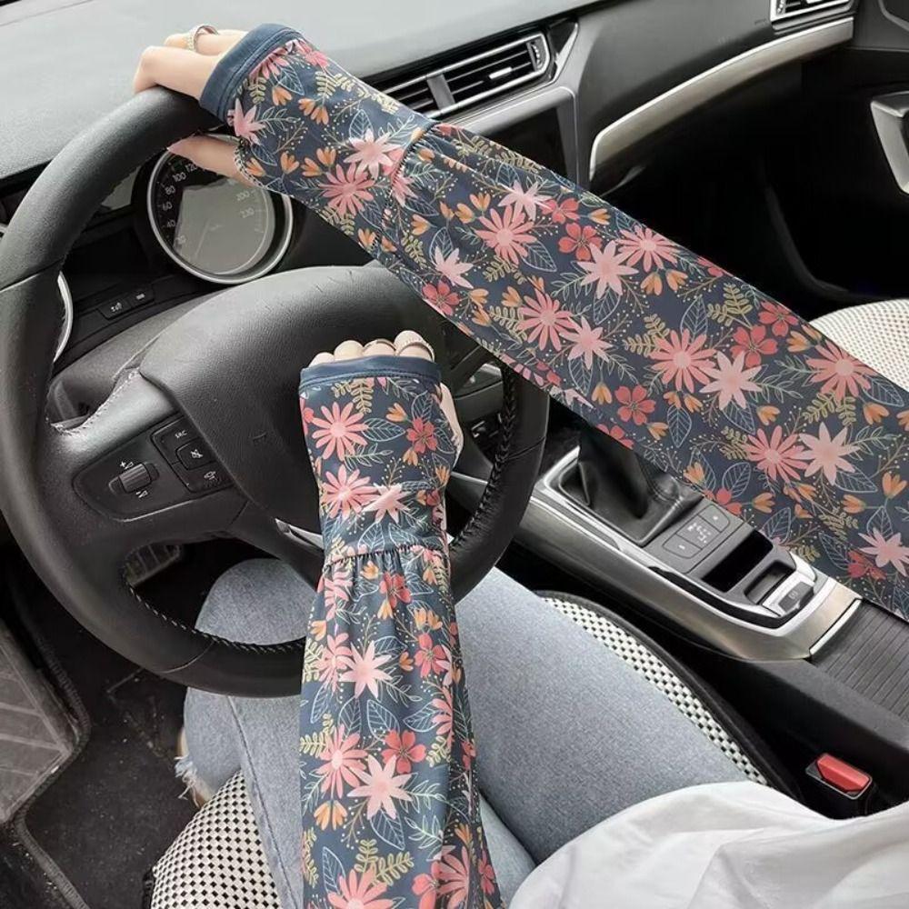 Sun Protection Ice Silk Sleeve Fingerless Summer Arm Cover Sunscreen Long Arm Sleeves Driving