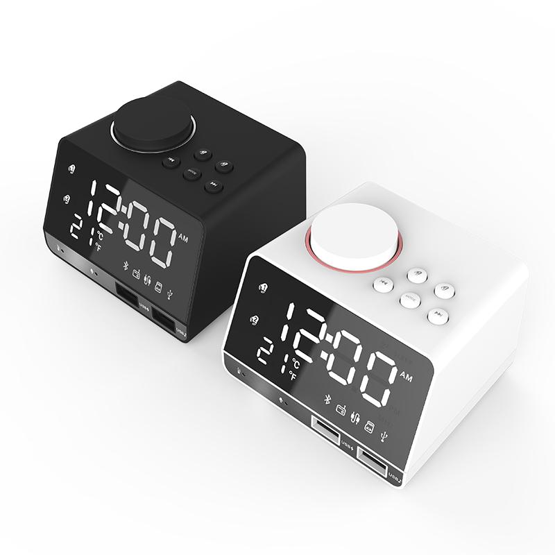 K11 Hotel Schlafzimmer Büro Schreibtisch Nachttisch Spiegel Bluetooth Lautsprecher UKW Radio USB Ladeanschlüsse Schlummer Wecker