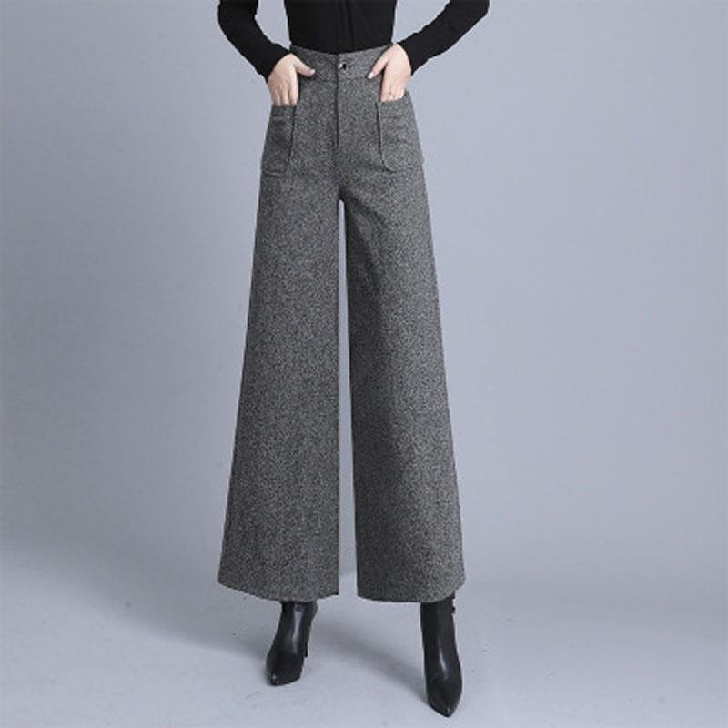 High Waist Wool Flared Wide-Leg Trousers for Autumn/Winter