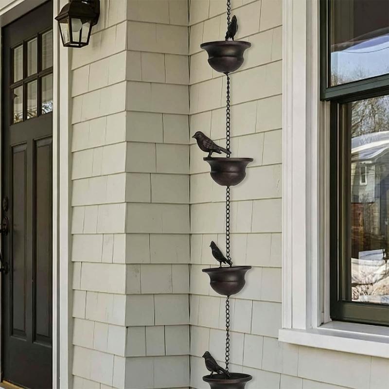 Gartenvogel-Regenkette Metall-Wasserablauf mit Haken, Vertikale Dachrinnen-Alternative für Veranda Balkon Pavillon und Außenbereich Hausgebrauch,