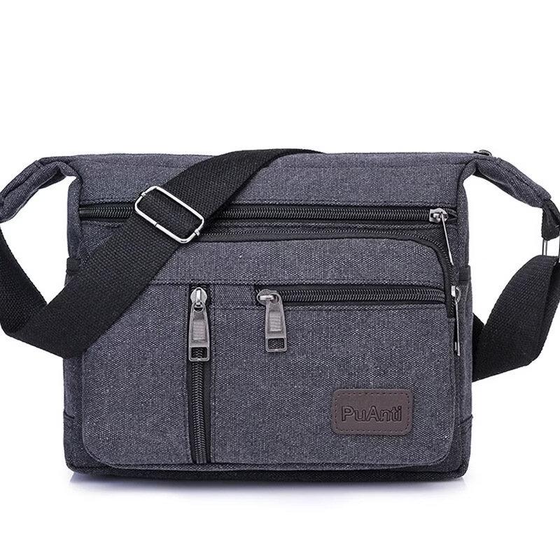 Men's Canvas Multi-Pocket Crossbody Shoulder Bag