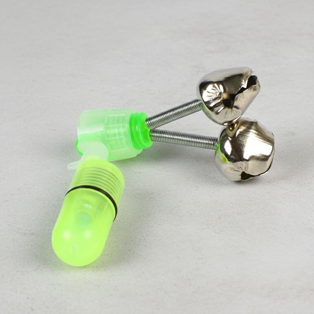 

Luminous Twin Bell Alarm LED Light Screw Lock Fishing Rod Tip Bite Alert Night Fishing Gear зелёный