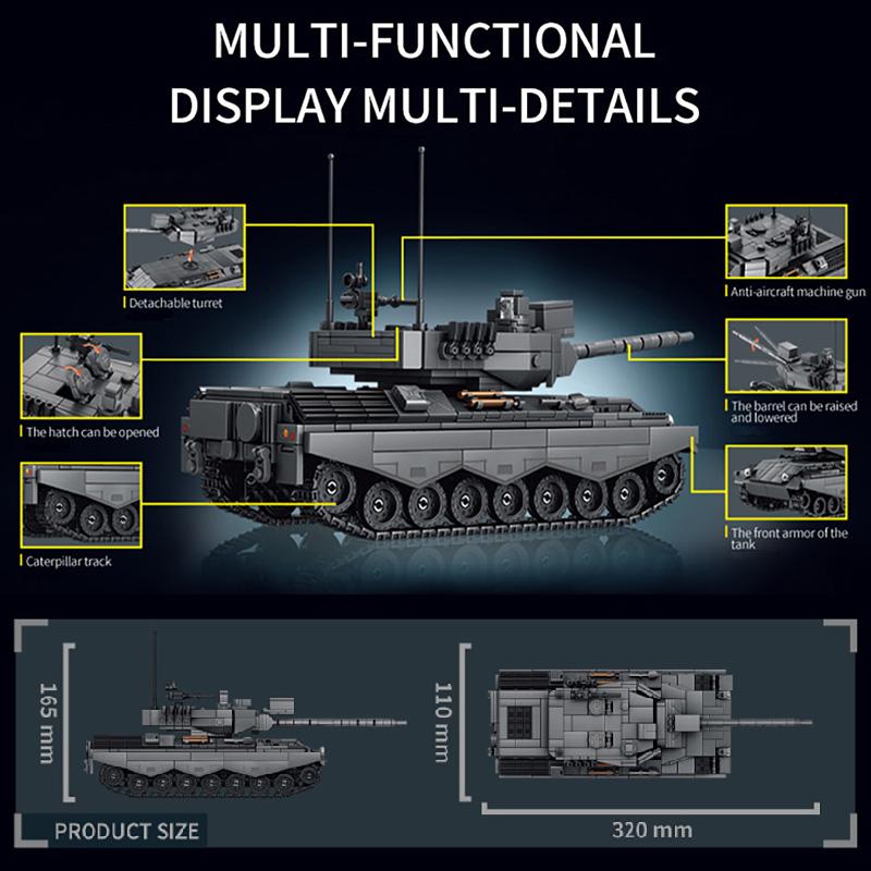 Militärisches 916-teiliges Leopard 1 Kampfpanzer Modellbausteine Steine Set Montage MOC Leopard I Panzer Spielzeug Geschenke für Erwachsene