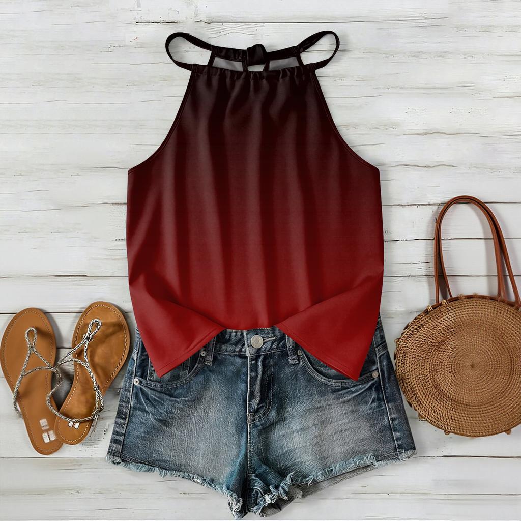 Damen ärmelloses Tanktop im Bohemian-Stil mit Farbverlaufdruck, lässig locker geschnitten, Sommer-Oberteil Weste Bluse für den täglichen Gebrauch