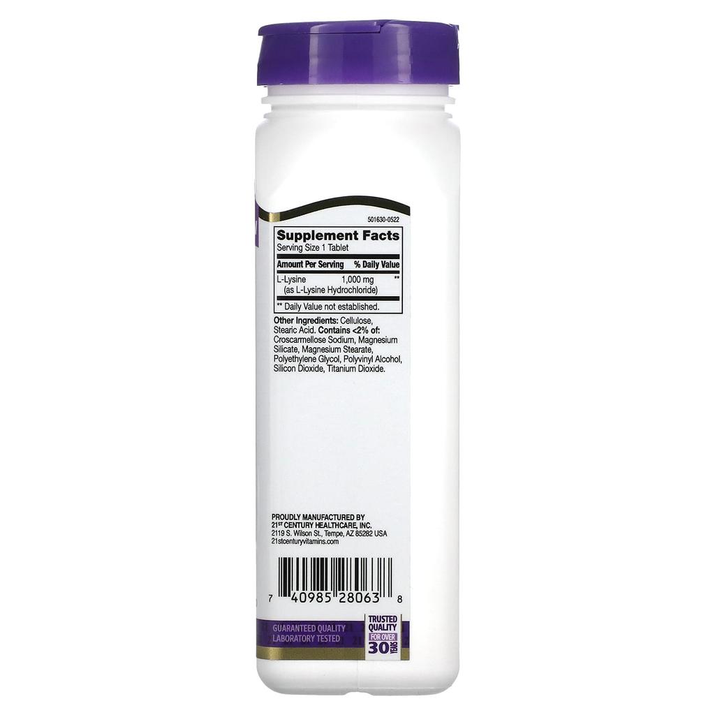 21st Century, L-Lysine, 1,000Mg, 90 Tablets