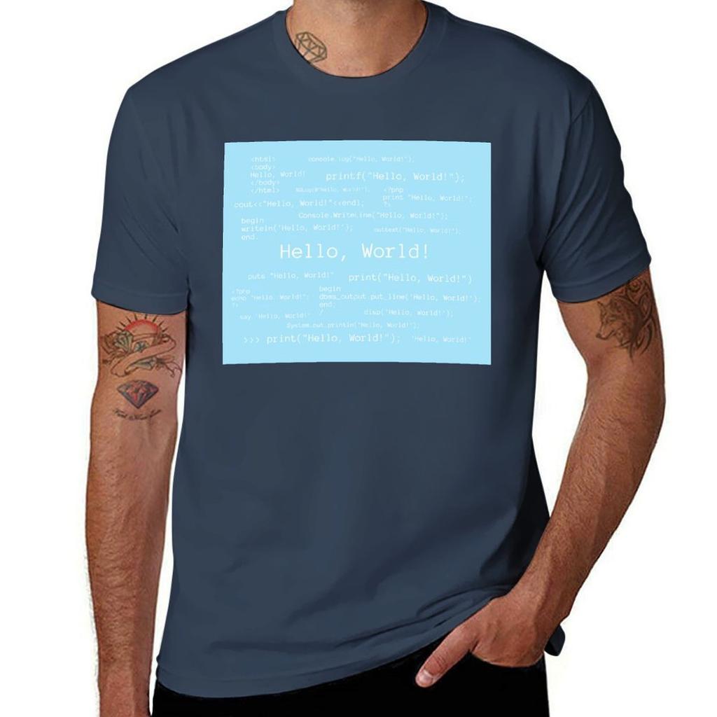 Hello World Light Blue Tshirt Holiday Casual Short Sleeve Top