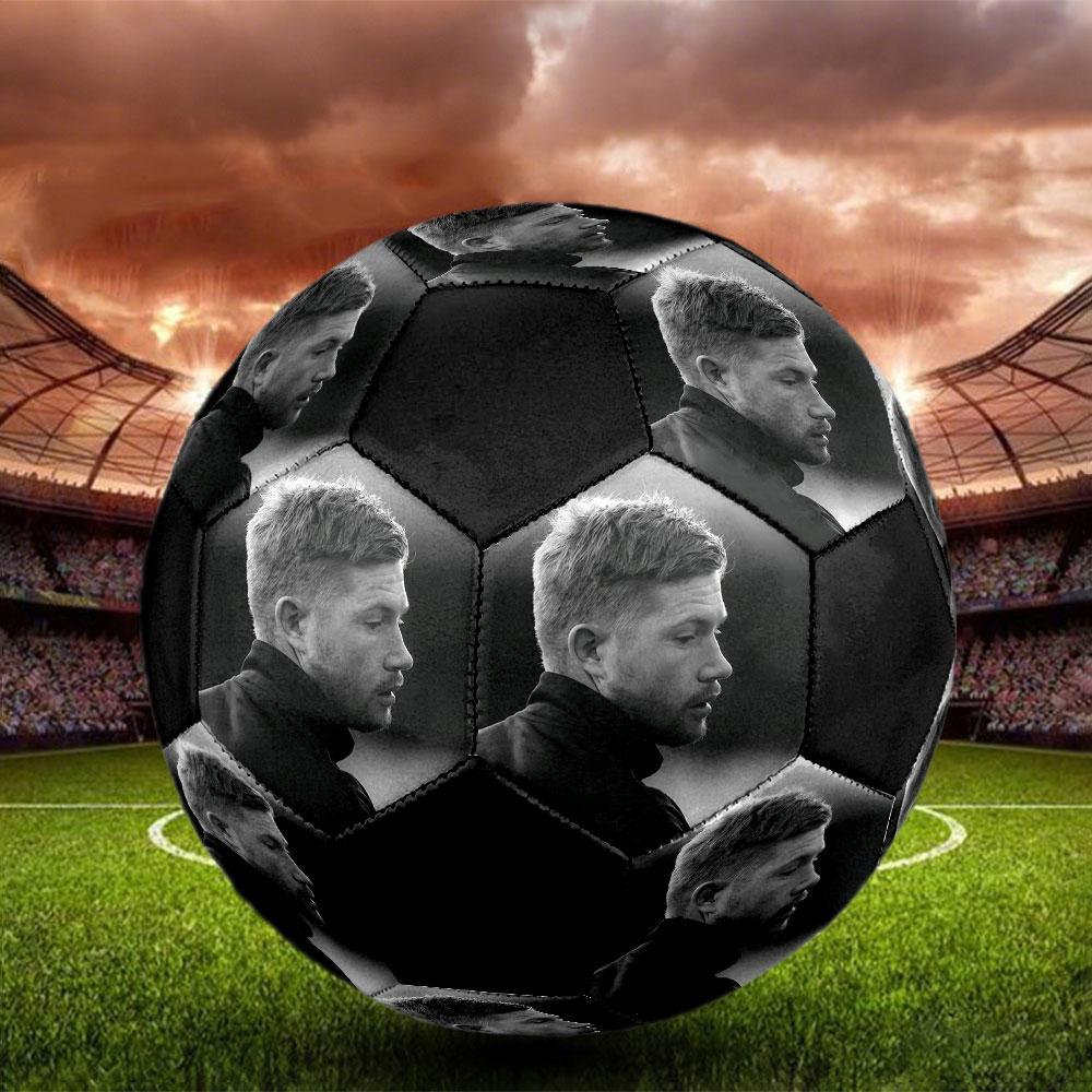 Kevin De Bruyne Printed Size 5 Soccer Ball, Machine-Stitched PVC, Durable & High Bounce, All Ages Fit, Fan Merchandise, Matches & Outdoor Use.