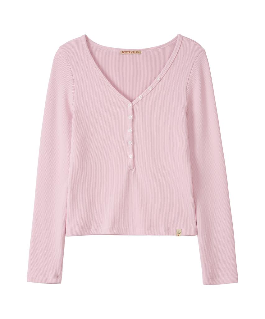 BITTERCELLS Essential Henley Neck Waffle Tee - Pink