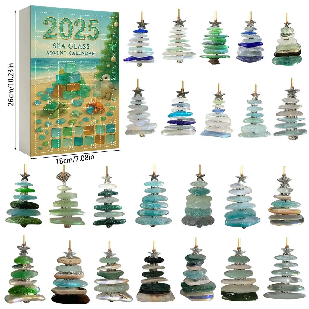 Acrylic Christmas Tree Pendant Blind Box Advent Calendar Simulated Sea Glass Tree Tree Shape Xmas Countdown Calendar Home Decor