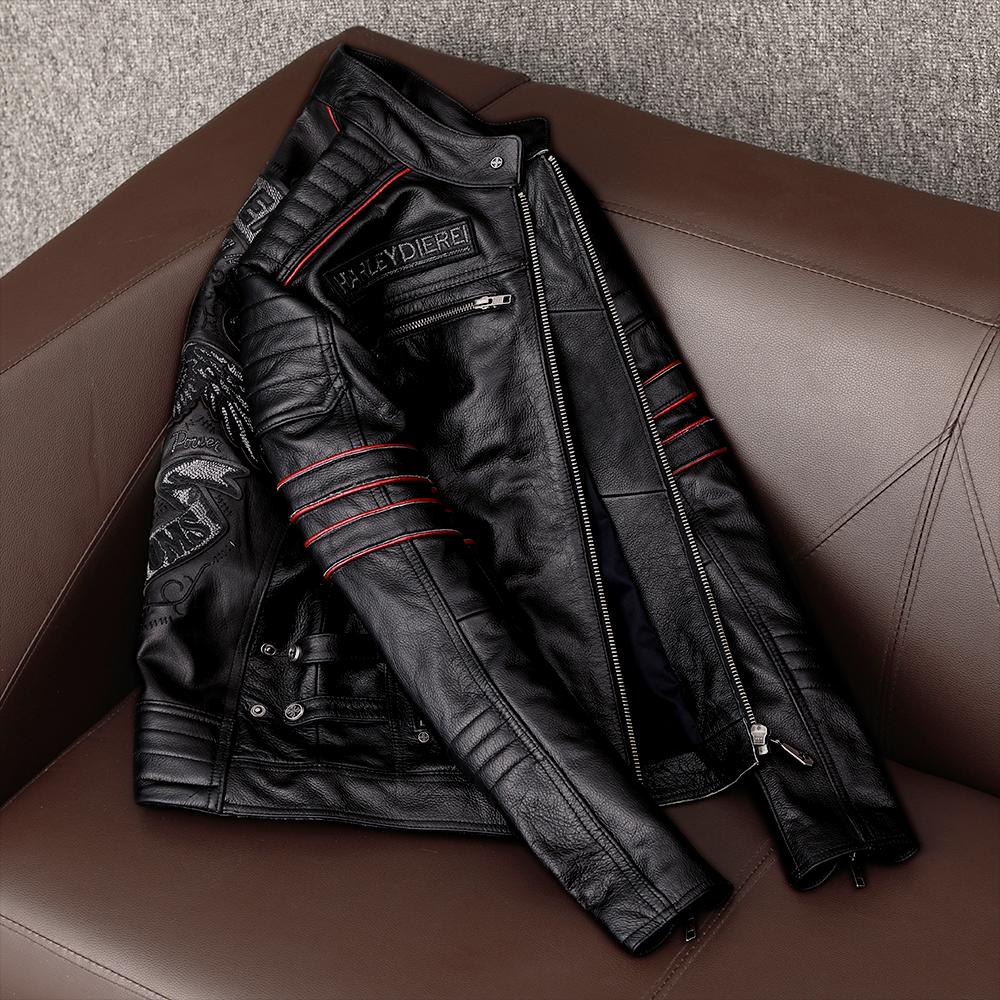 Genuine Cowhide Leather Jacket Men Biker Motorcycle Riding Fashion Jacket