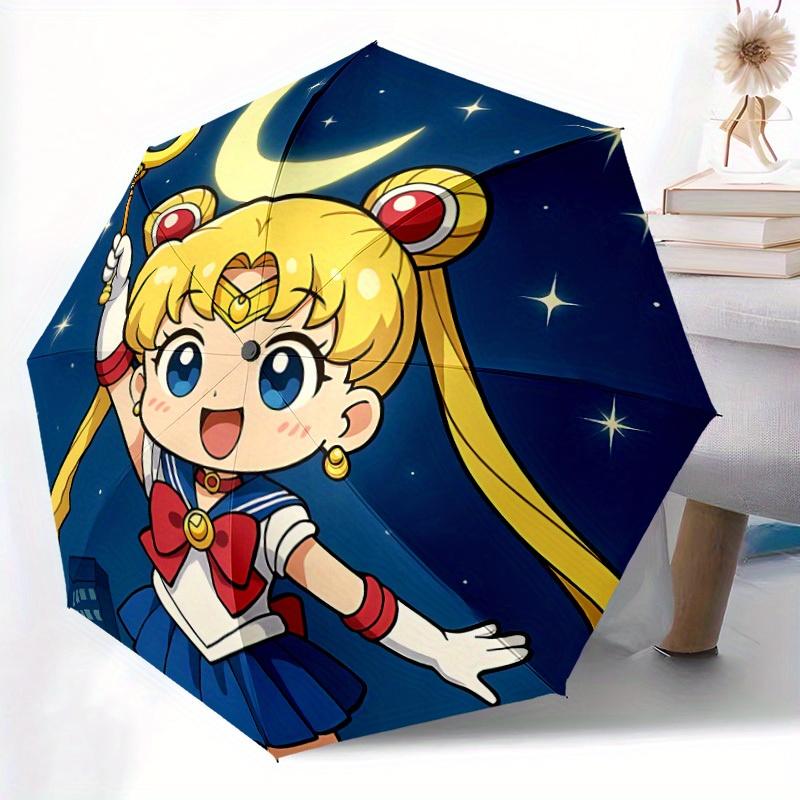 Ombrello Automatico Carino Sailormoon - Pieghevole con 8 Stecche in Ferro, Portatile per Esterno, Regalo, Ombrello da Esterno, Accessorio Giocoso, Alta Durabilità