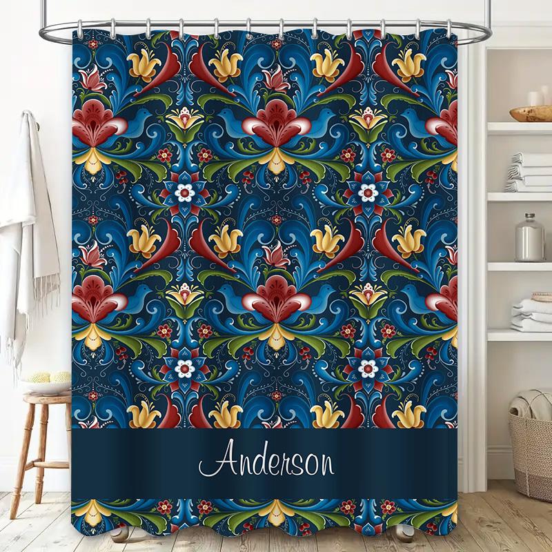 Custom Shower Curtain with Personalized Name Printing Floral Design for Bathroom Decor