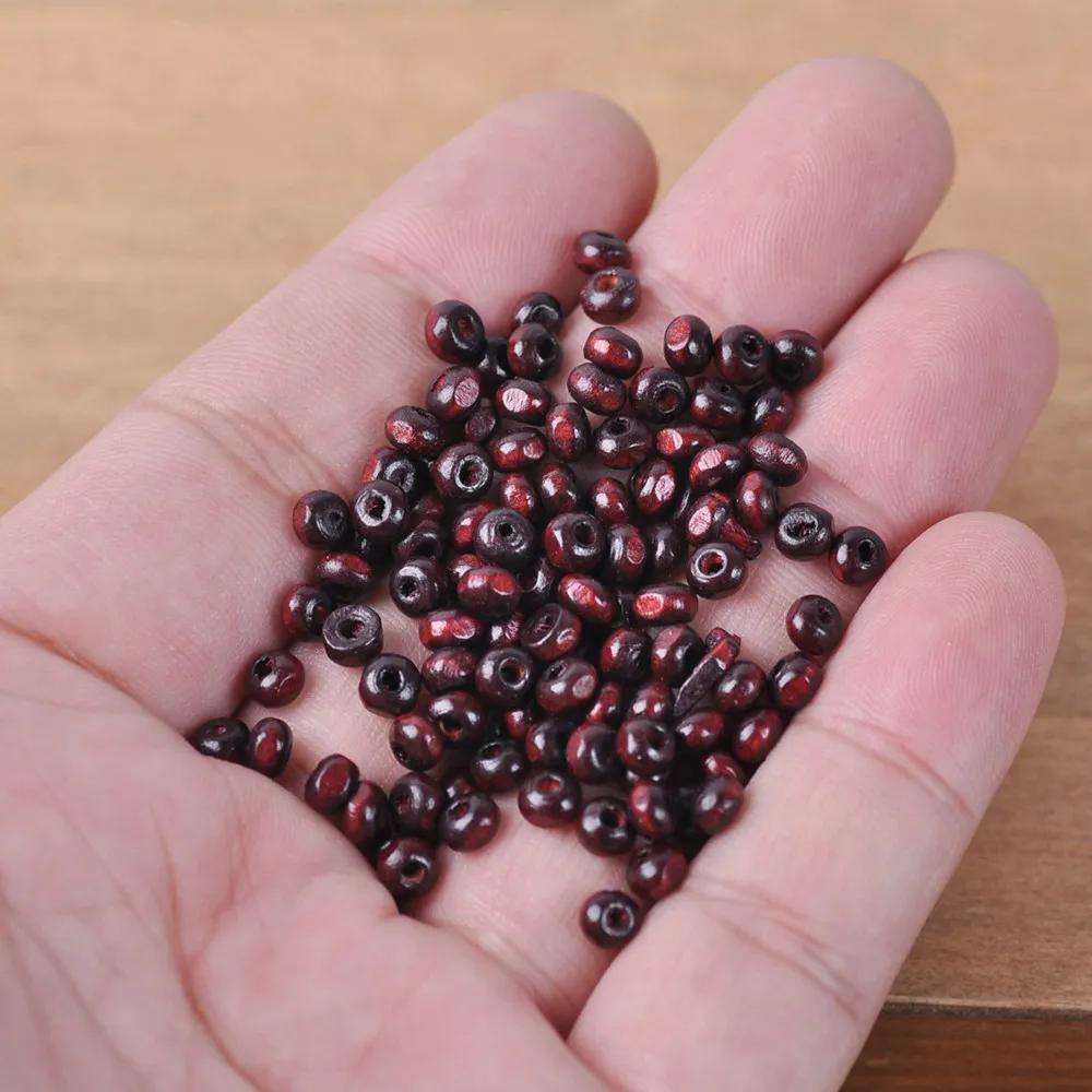 1000pcs Round 4mm Plated Coated Color Natural Wood Small Loose Spacer Beads for DIY Crafts Woodcraft Jewelry Making Accessories