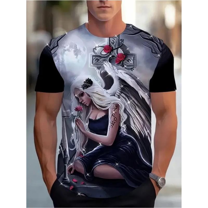Modisches Herren-Rundhals-Kurzarm-3D-Casual-Farbprint-Casual-Kurzarm-Rundhals-T-Shirt