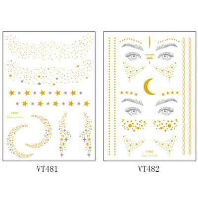 Life Beauty 2 Stück wasserdichte Glitzer-Tattoos in Metallic-Gold, glänzende Aufkleber, temporäre Körperkunst