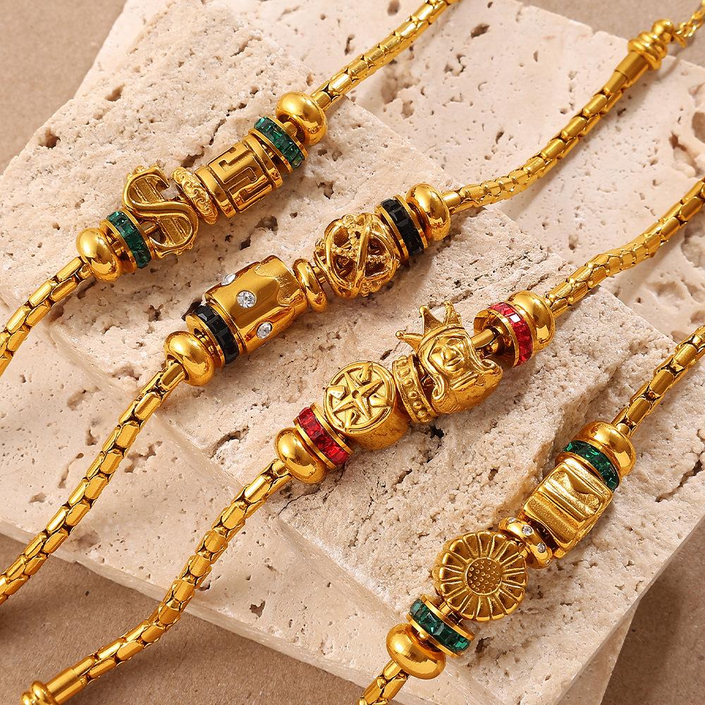 European and American gold adjustable bracelet with diamond decorative beads, exquisite retro style daily versatile jewelry