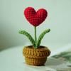 1pc Heart Shaped Potted Plant, Romantic Handmade Knit Imitation Flower Pot, Home Decorative Mini Ornament, Weaver Knitted Thread Crochet