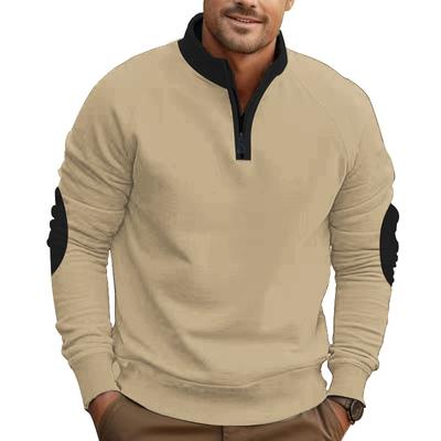 Autumn Winter Patchwork Sweatshirts Men Loose Casual Fleece Heavyweight Stand Up Collar Pullover Half Zipper Long Sleeved Sweatshirt
