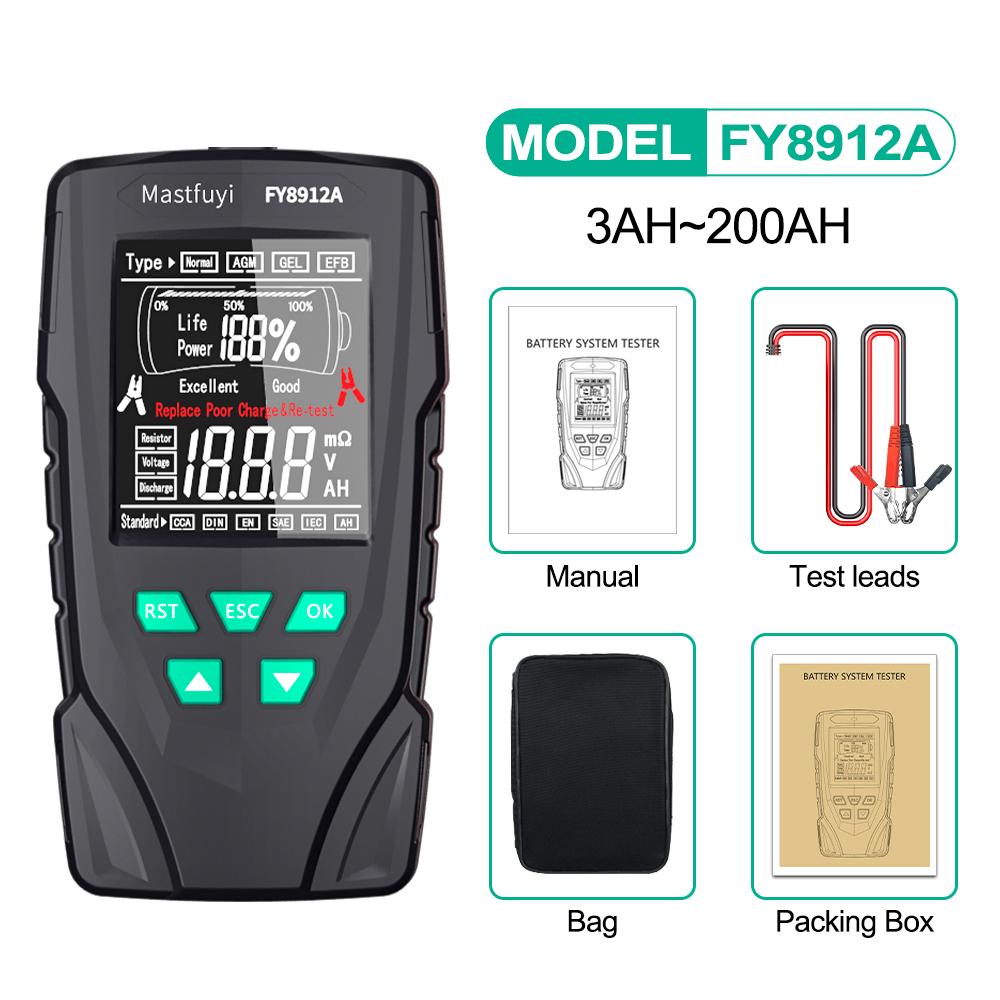 

MASTFUYI FY8912A Тестер аккумулятора автомобиля 12 В 24 В Мониторинг аккумулятора автомобиля, мотоцикла, грузовика, нагрузка на аккумулятор, тестер емкости аккумулятора