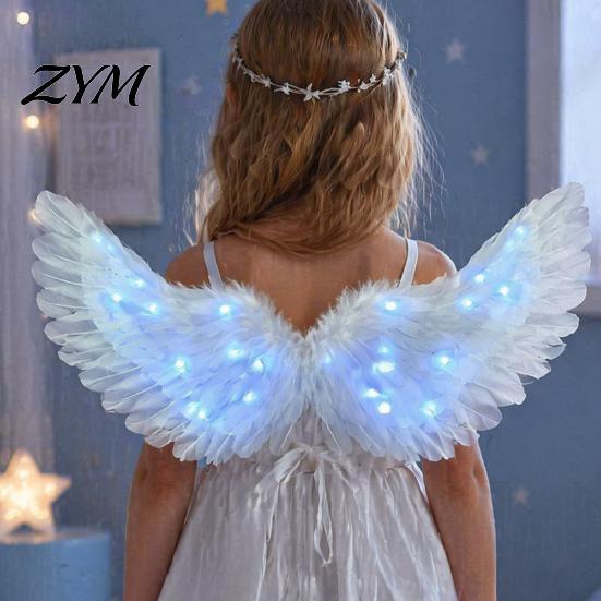 Christmas Angel Costume Accessories LED Light Up Wings Feather for Kids, Swan Glowing Fairy Wings, Halloween Cosplay Party Performance Props Theatre