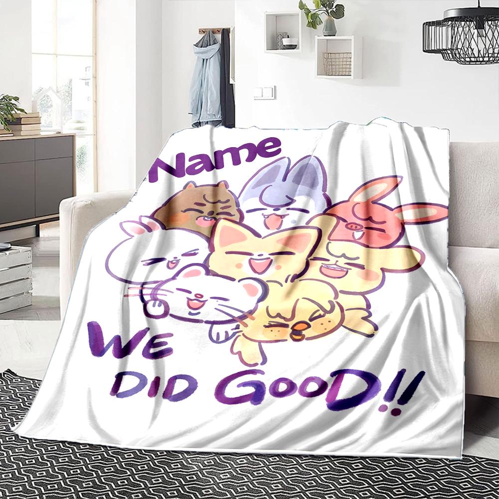 Custom Name Colorful Animal Friends Party Blanket For Couch Bed Plush Cozy Fuzzy Blanket Super Soft Warm Blankets For Fall And Winter 091642