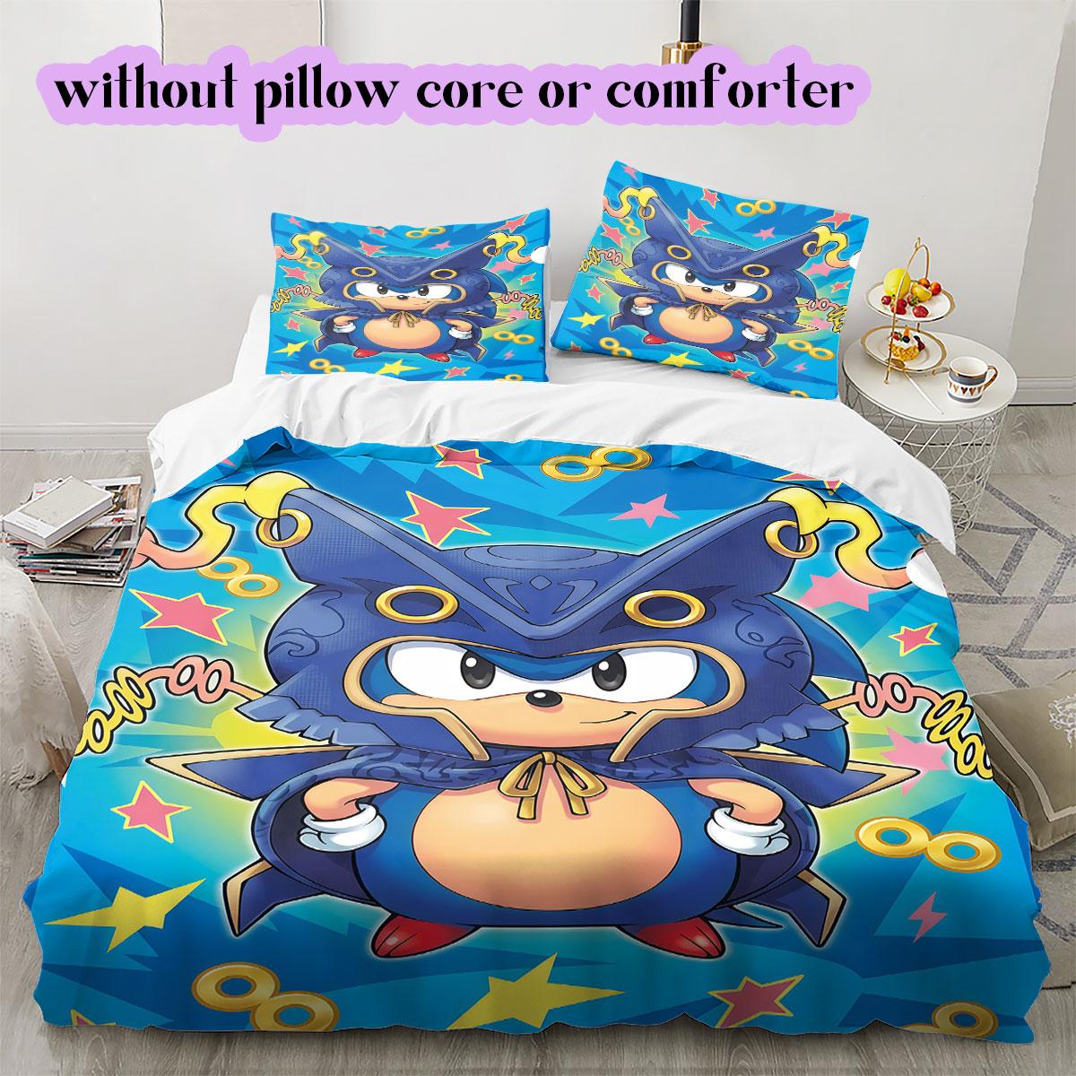 Hedgehog Sonic Cool Anime Duvet Cover,3 Piece Printed Cartoon Bedding Set,Stylish Character Comforter Cover for Bedroom_LIAN 135x200cm