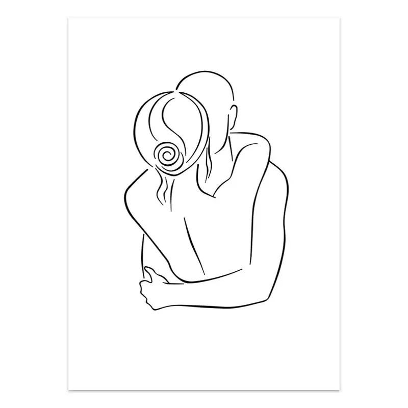 Black White Couple Line Wall Art Canvas Painting Line Drawing Hand Love Kiss Posters and Prints Nordic Picture Living Room Decor