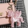 Korean Fashion Pink Unicorn Pegasus Keychain 3D Printed Cute Bag Charm Heart Clasp Backpack Pendant Women Keyring Gift for Girls