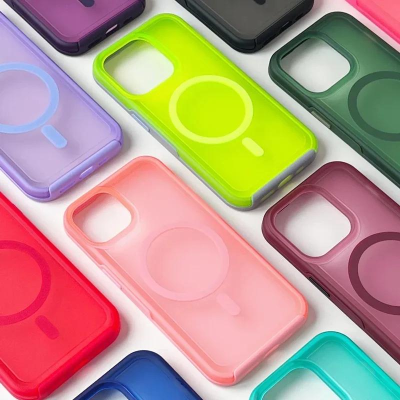 For  Matte Armor Translucent Case for For Iphone 16 1 14 13 17 Pro Max 17 Air Plus 11 12 Double Color Magnetic Hard Cover