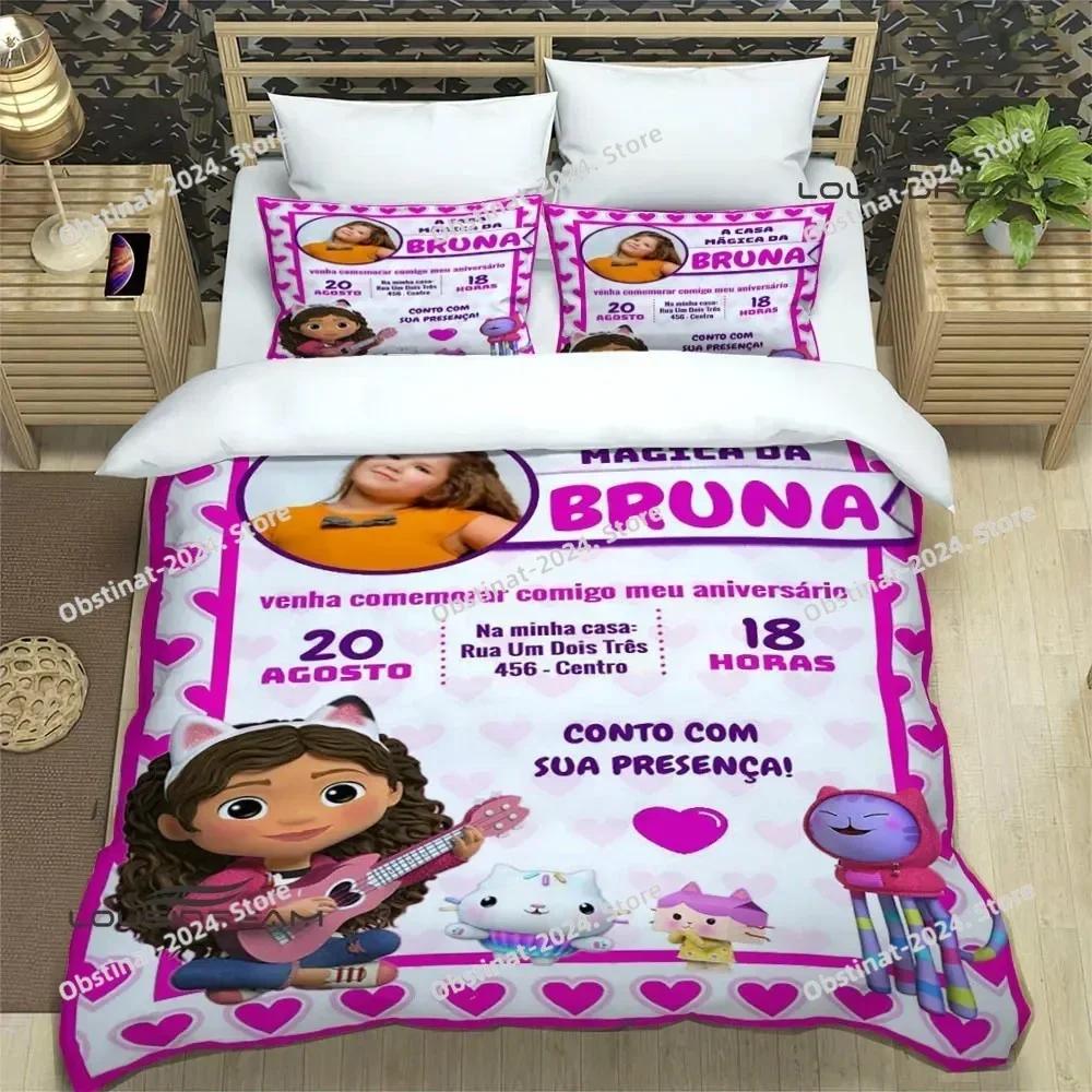 G-Gabby's Puppenhaus Bettwäsche Set Bedruckte einzelne Decke Tagesdecke Bettbezug Kissenbezug 3-teilige Sets Kinder Erwachsenengröße