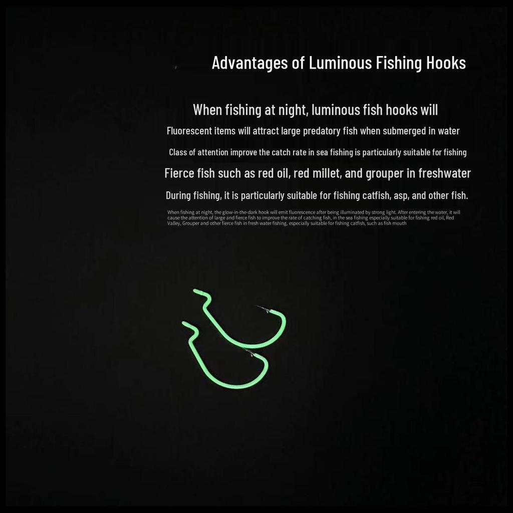 Mataweiya Luminous High-Carbon Steel Fishing Hooks Set - Sizes 2#, 1#, 1/0#, 2/0#, 3/0#