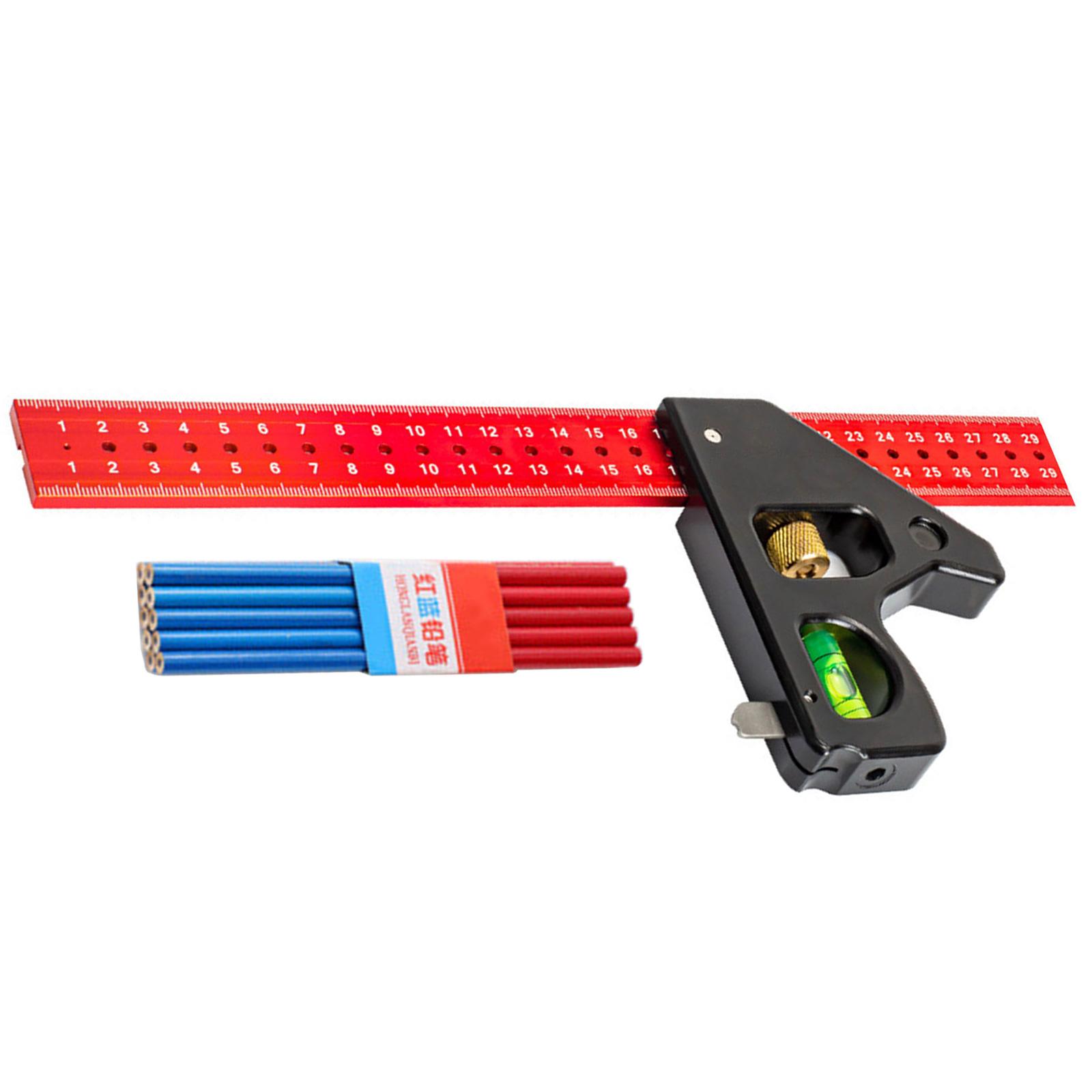 

300/400mm Combination Square Set for Woodworking with 10 Carpenter Pencils and Adjustable Stainless Steel Protractor 300MM