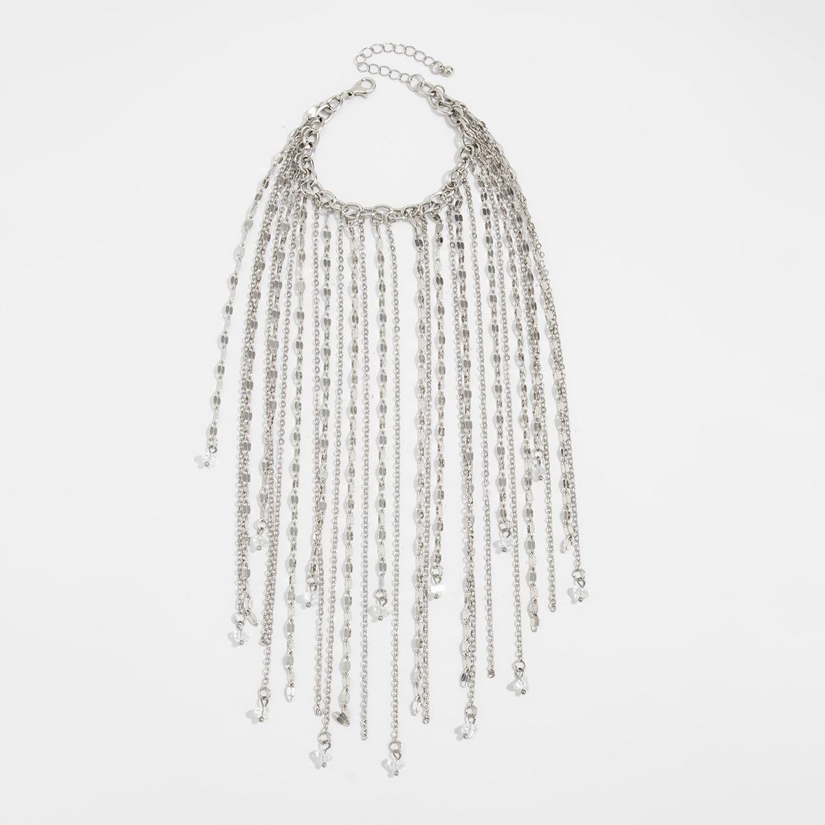Hip-hop Punk Metal Long Tassels Chain Bracelets Exaggerated Geometry Crystal Pendant Sleeve Chain for Women Trendy Party Jewelry
