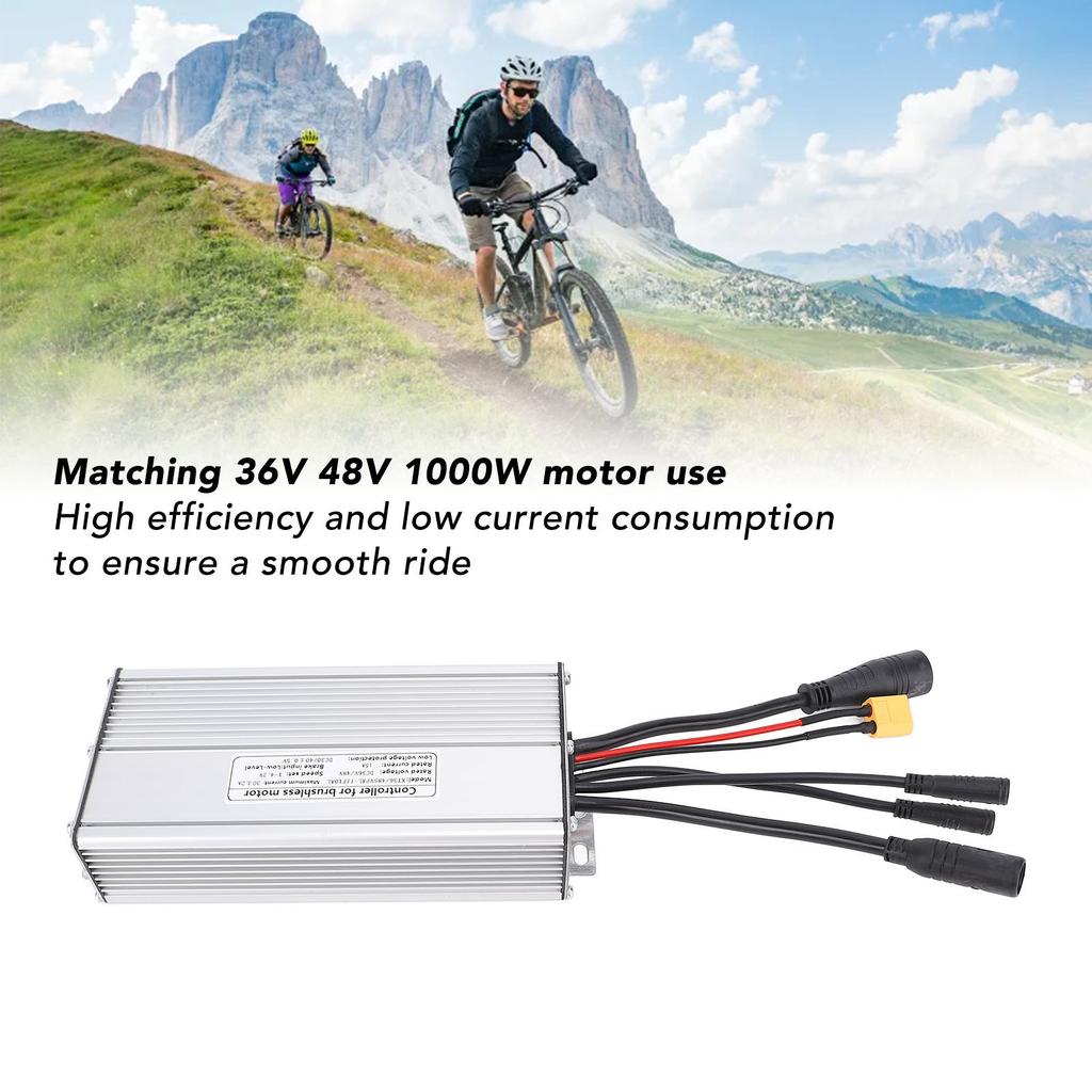 Sine Wave Controller 30A Aluminum Alloy Rain Proof Electric Bike Motor Speed Controller with 5 In 1 Cable for 36V 48V 1000W Motor