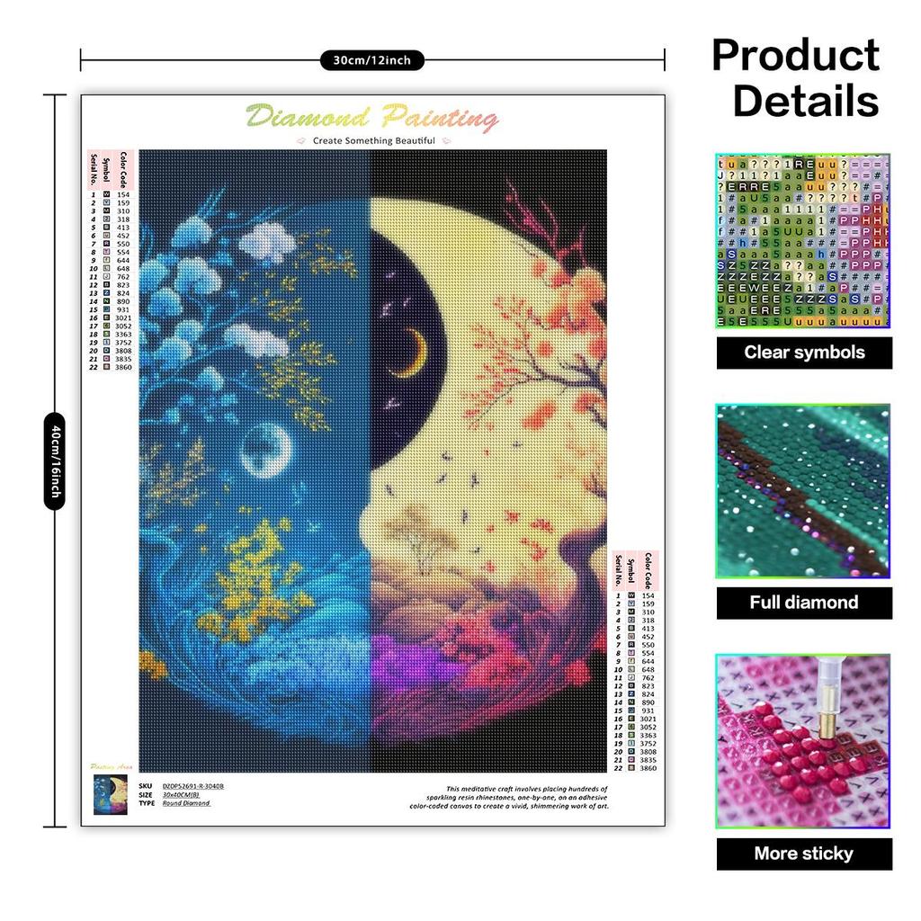 Diamond Painting Landscape Full Round Moon Embroidery Cross Stitch Tree Mosaic Handicraft Decor For Home 30x40cm/12x16inch