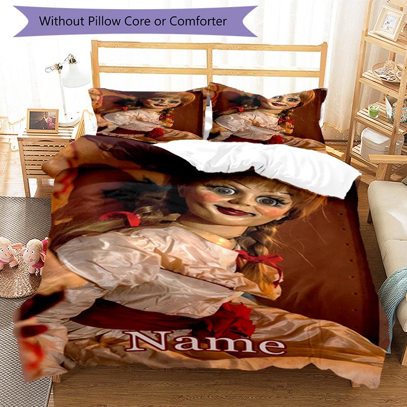 3pcs Custom Name Halloween horror Bedding Set Duvet Cover Closure Includes 1 Duvet Cover & 2 Pillowcases, Soft and Comfortable for All Seasons.