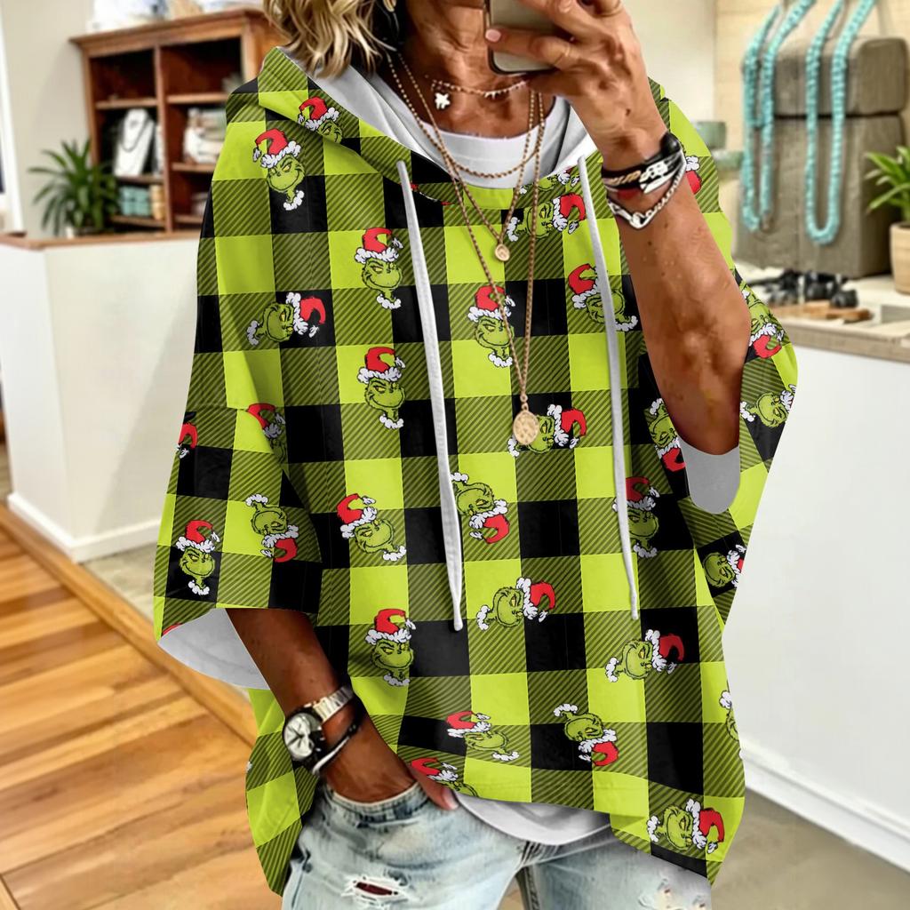 Women's Christmas Print Hooded Sweatshirt with Drawstrings, Loose Fit Casual Pullover Top