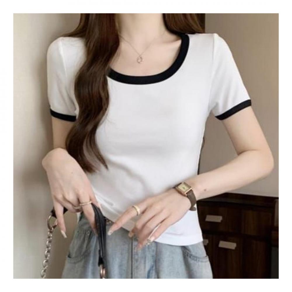 Navava ShorT Sleeve Color Block PoinT Round Neck T shirT nT1609